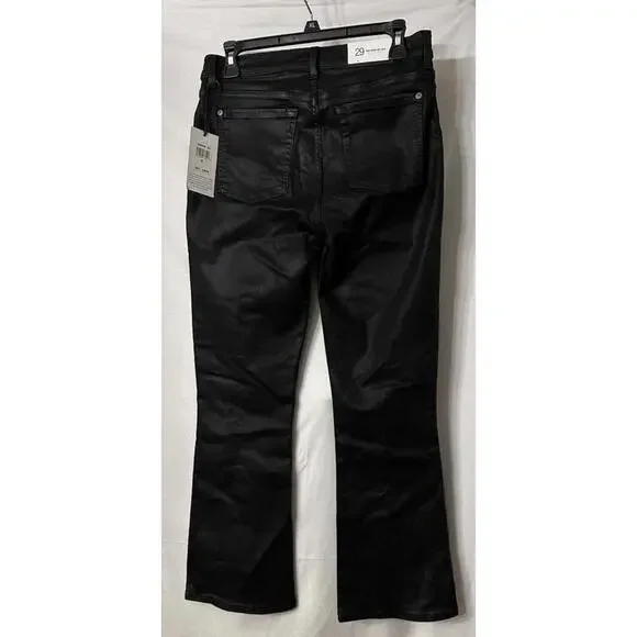 NWT 7 For All Mankind High Waist Slim Kick Womens Black Coated‎ Jeans Size 29